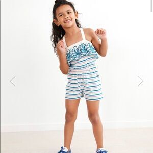 Hanna Andersson girls pink striped eyelet short romper/ casual/